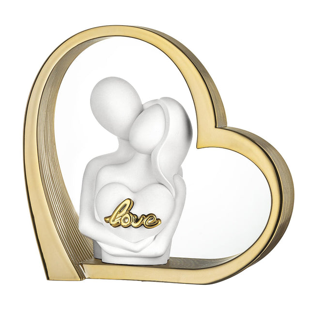 Scultura coppia cuore Bongelli Preziosi in resina finitura oro 14x14 cm