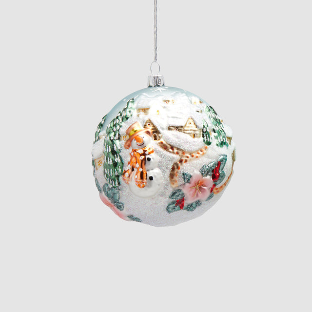 Pallina di Natale pupazzo di neve EDG in vetro arancio 11 cm