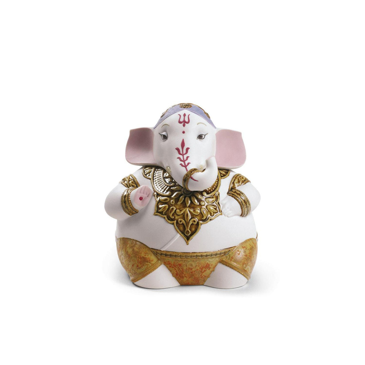 Statuina Ganesha Lladrò in porcellana bianca con dettagli dorati 16x14 cm