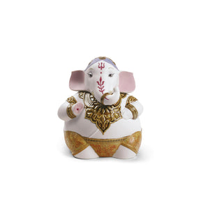 Statuina Ganesha Lladrò in porcellana bianca con dettagli dorati 16x14 cm