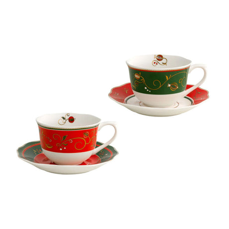 Set 2 tazze tè Tempo di Festa Brandani in porcellana 15x7 cm