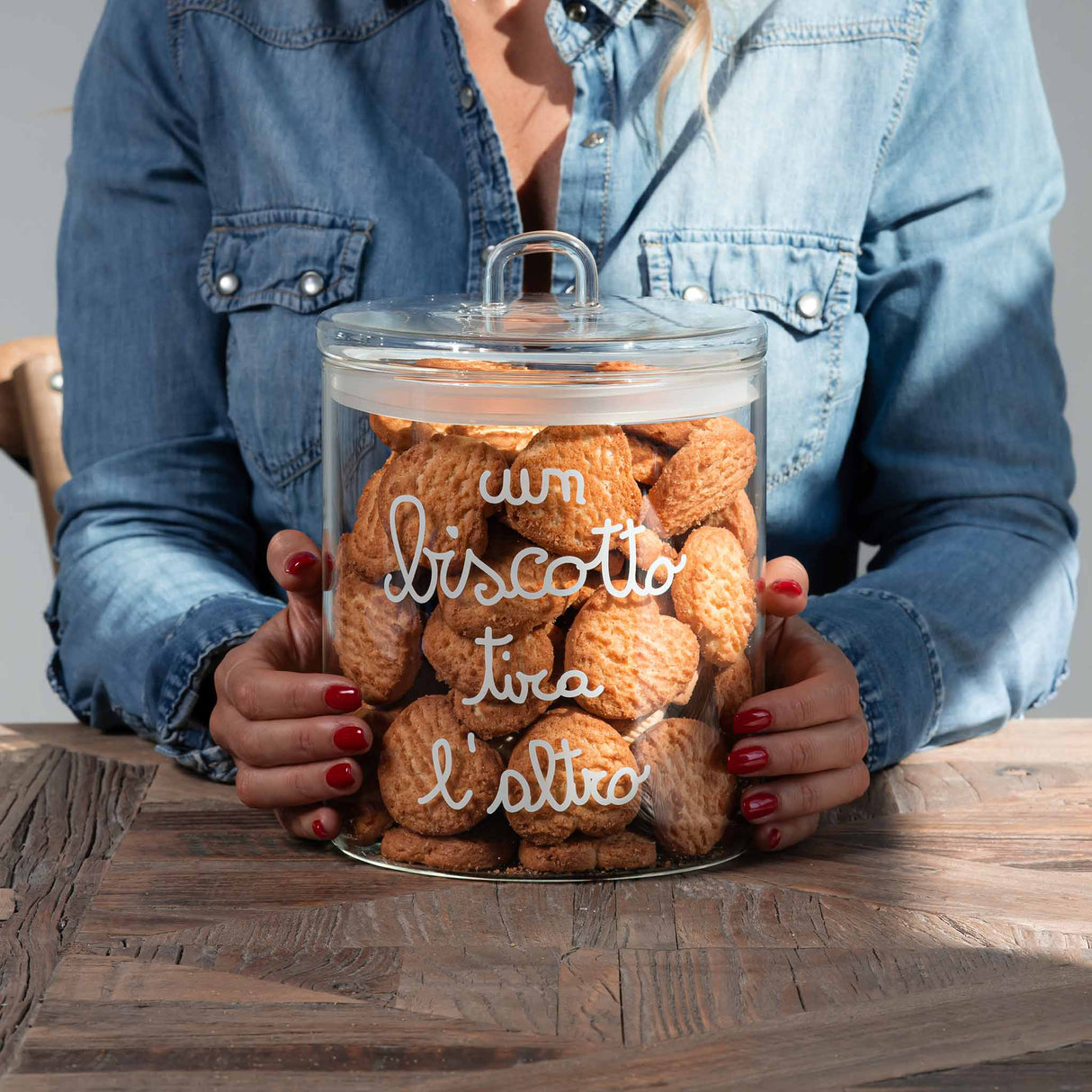SIMPLE DAY Biscuit Jar Container One Biscuit Leads to Another 15x22cm Glass