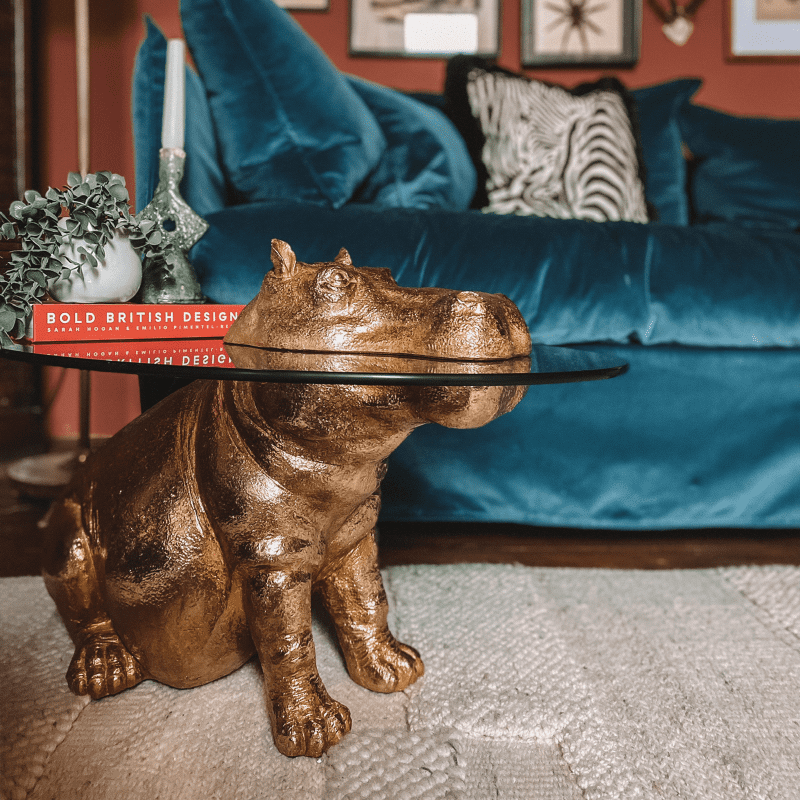 WERNS Coffee Table Hippo Patty Potamus 45x64cm Gold Resin