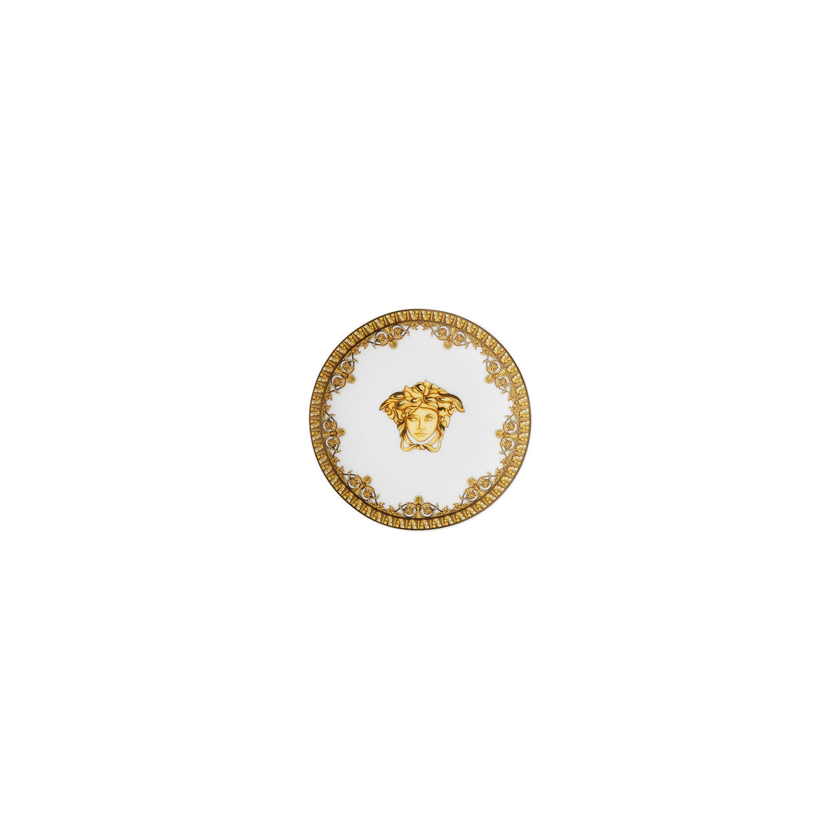 Piattino I Love Baroque Versace in porcellana bianca e oro 10 cm