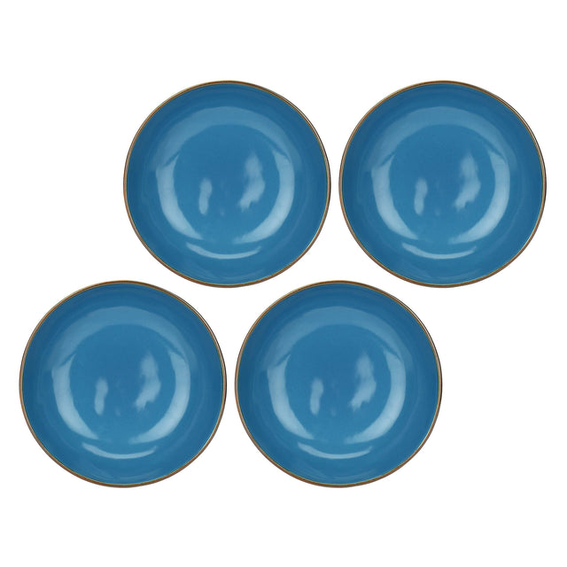Set 4 piatti fondi Concerto Rose & Tulipani stoneware blu avio 21 cm