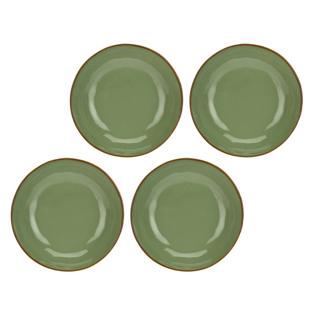 Set 4 piatti fondi Concerto Rose & Tulipani stoneware verde oliva 21 cm