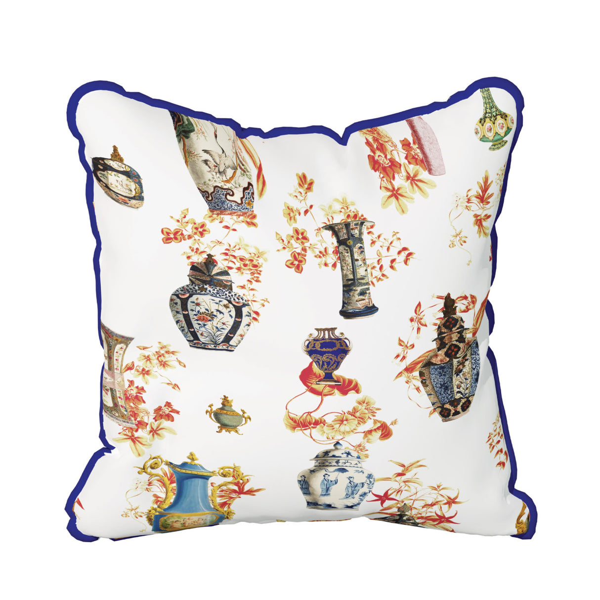 Cuscino Legacy Palais Royal effetto velluto bianco e blu 45x45 cm