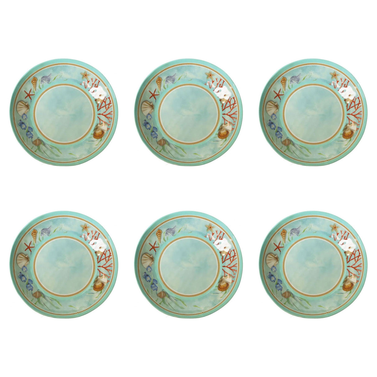 Set 6 piatti fondi Reef Brandani in melamina celeste 21 cm