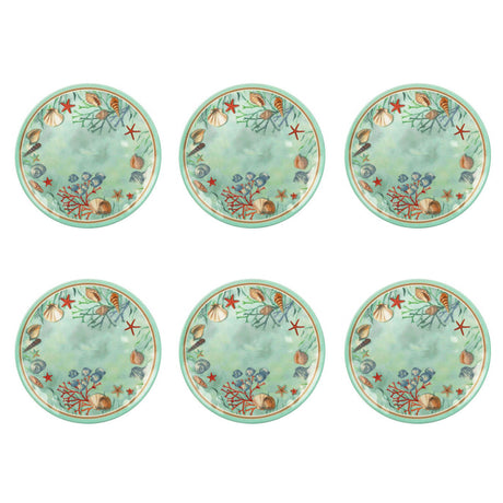 Set 6 piatti piani Reef Brandani in melamina celeste 27 cm