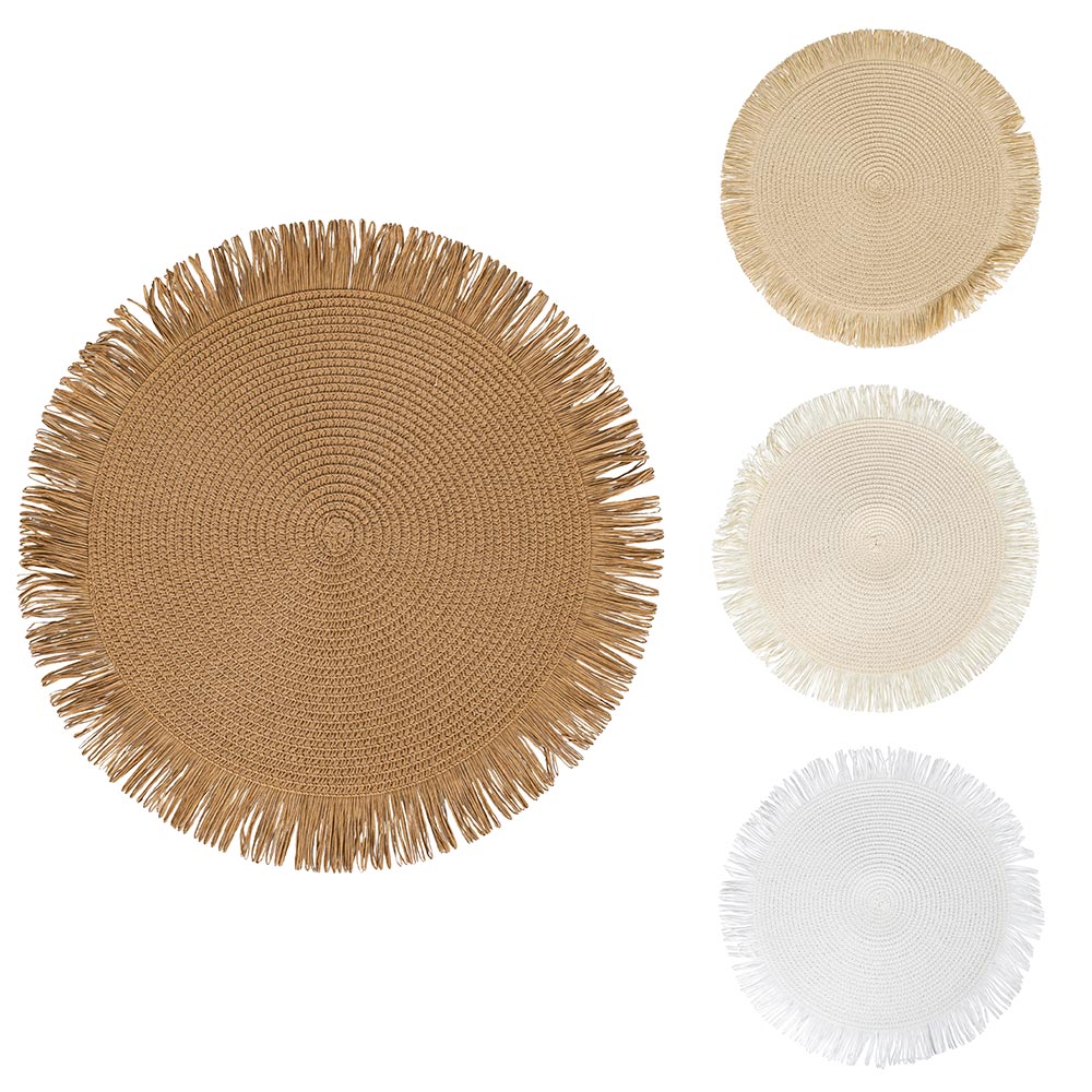 VILLA D'ESTE HOME TIVOLI Tovaglietta Tonda con Frange Shades of Chocolate Set 4 Pezzi 38cm