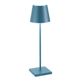 ZAFFERANO Poldina PRO Lampada da Tavolo 38cm LED Ricaricabile Senza Fili Blu Avio Alluminio