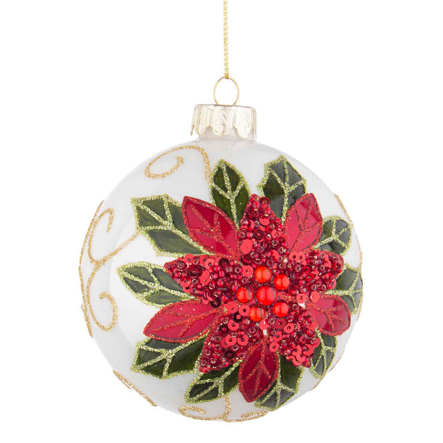 Pallina di Natale Bizzotto in vetro decorato bianco 8 cm