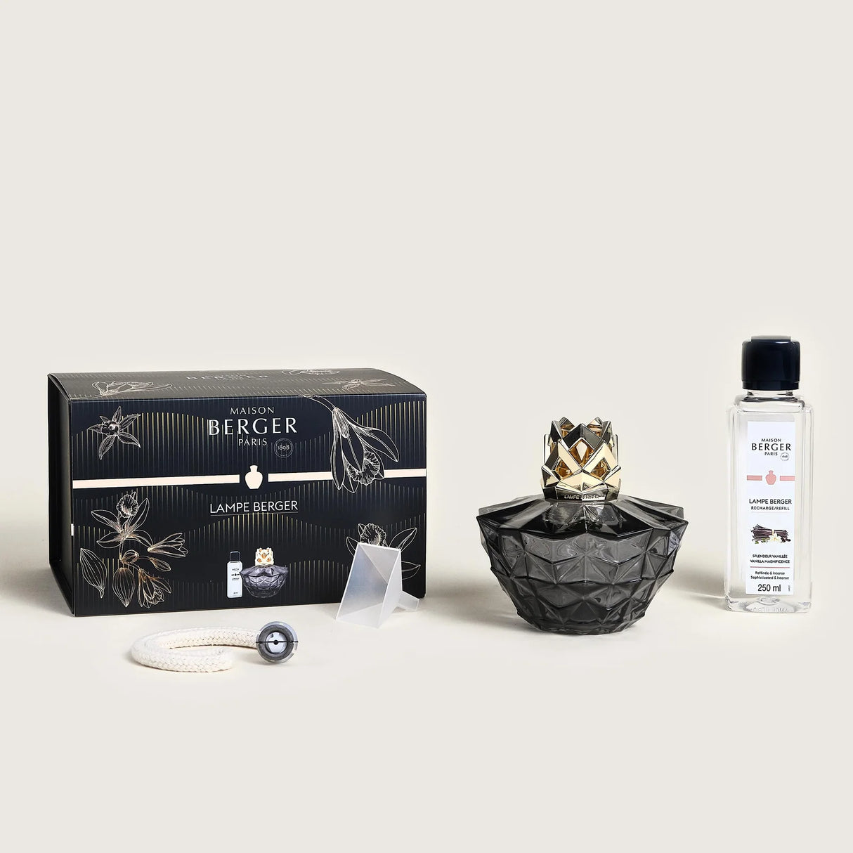 LAMPE BERGER Lampada Catalitica Cofanetto KALI Noir Nero con Flacone 250ml Splendeur Vanillée