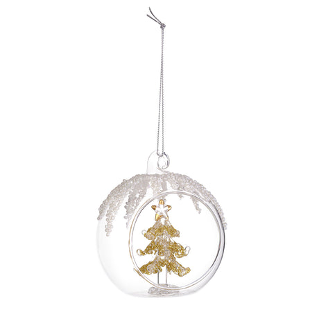 Pallina di Natale Bizzotto in vetro con pino oro interno 8 cm