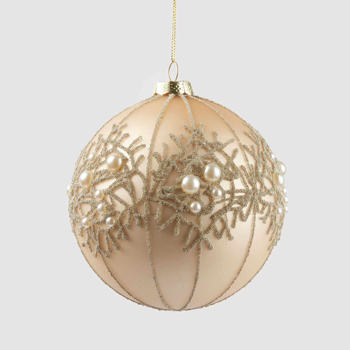 Pallina per albero di Natale EDG in vetro color champagne con perle 12 cm