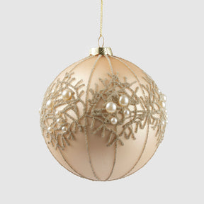 Pallina per albero di Natale EDG in vetro color champagne con perle 12 cm