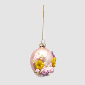 Uovo da appendere EDG in vetro con decoro rose rosa 8 cm