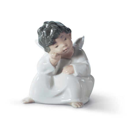 Statuina Angelo Medita Lladrò in porcellana lucida 10x10 cm