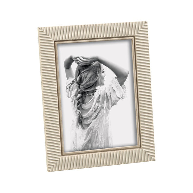 Portafoto Mascagni Casa in plastica beige con righe intarsiate 15x20 cm