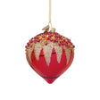 Pendaglio Firework Bizzotto in vetro rosso con decorazioni oro 7x11 cm