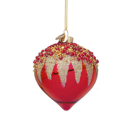 Pendaglio Firework Bizzotto in vetro rosso con decorazioni oro 7x11 cm