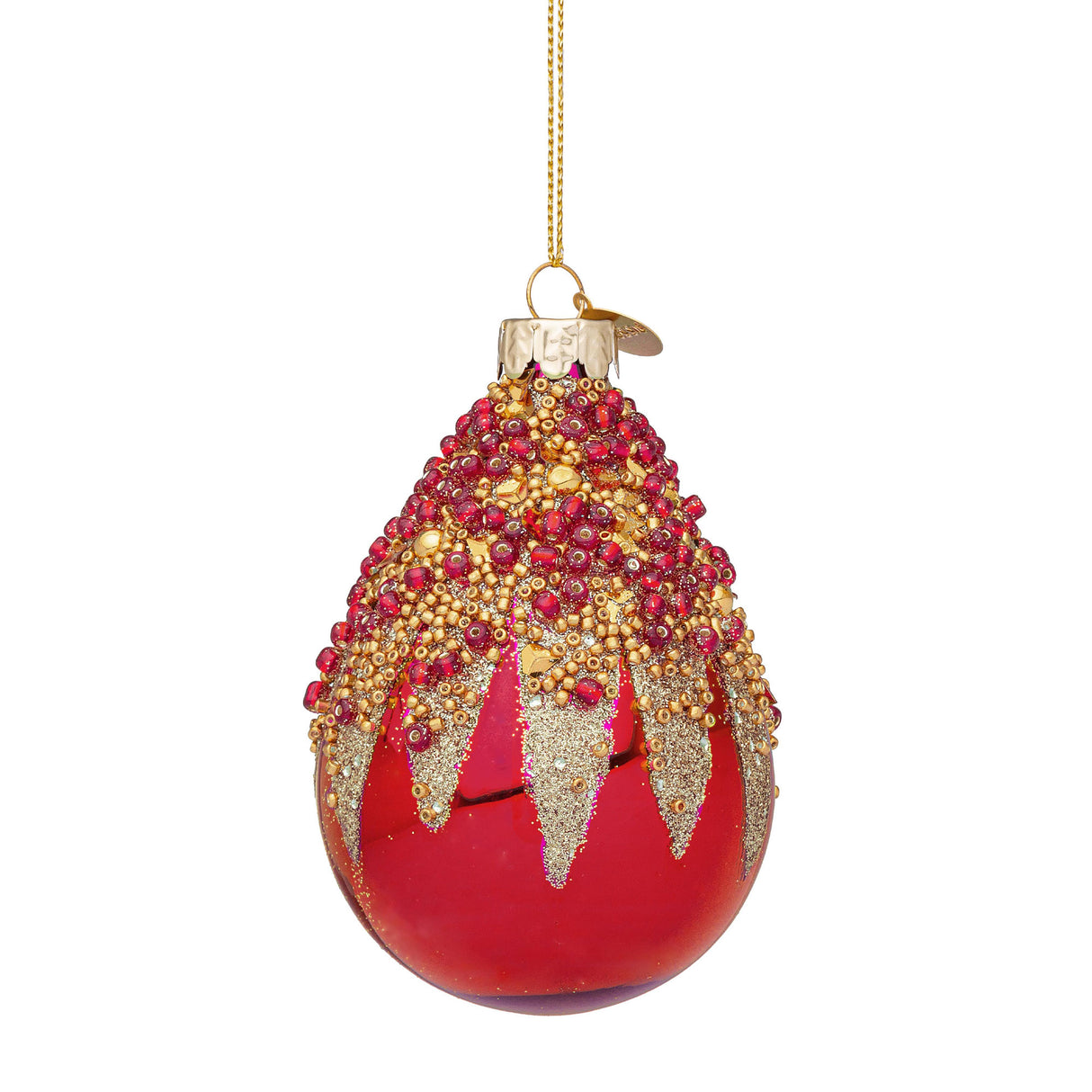 Pendaglio Firework Bizzotto in vetro rosso con glitter oro 8x9 cm