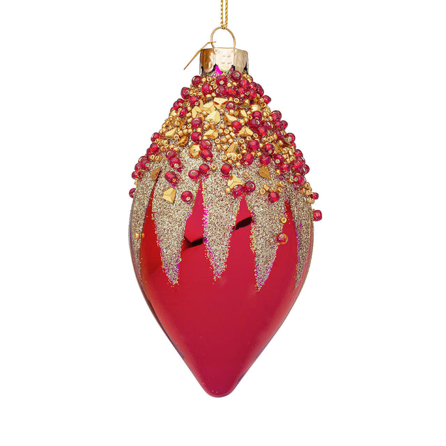 Pendaglio Firework Bizzotto in vetro rosso con glitter oro 7x13 cm