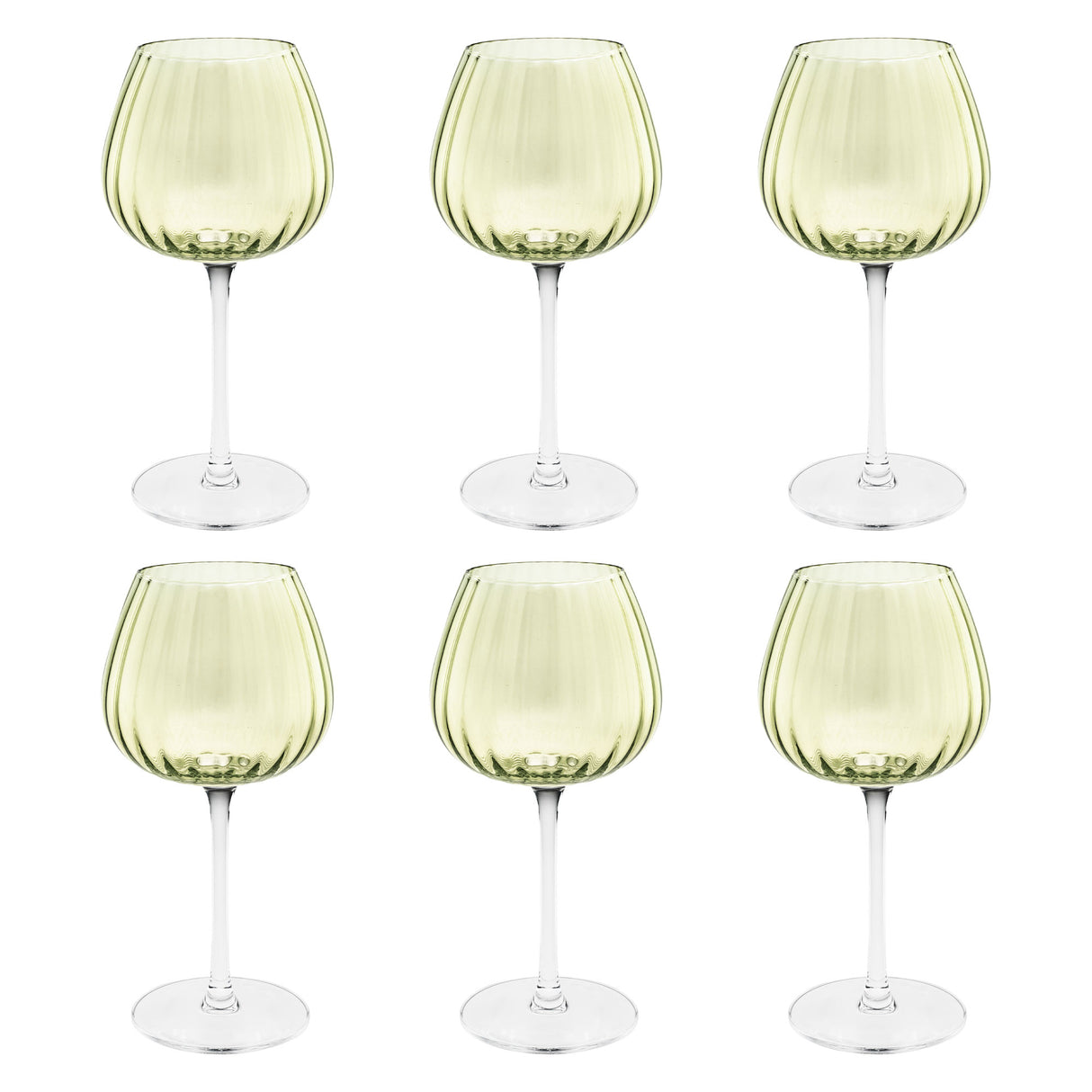 ROSE & TULIPANI Prismia Calici Universali Set 6 Pezzi 460ml Verde Vetro Soffiato e Pasta