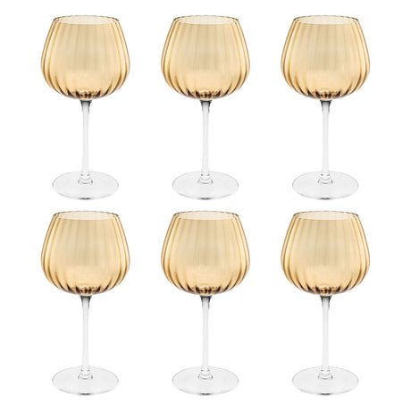 Set 6 calici universali Rose & Tulipani in vetro ambra zigrinato 460 ml