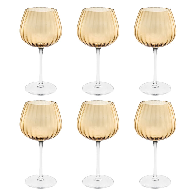 Set 6 calici universali Rose & Tulipani in vetro ambra zigrinato 460 ml