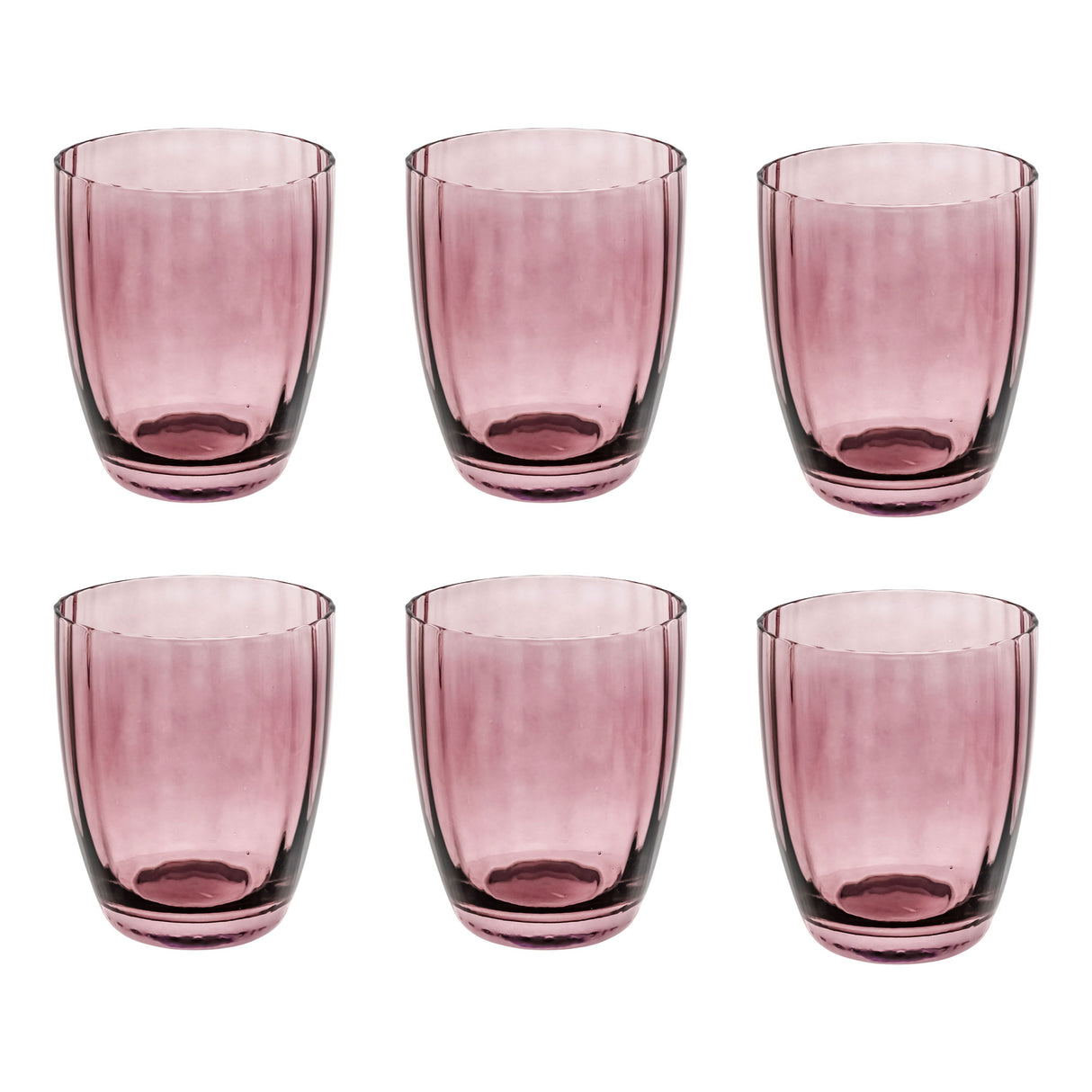 Set 6 bicchieri acqua Rose & Tulipani in pasta di vetro rosa zigrinata