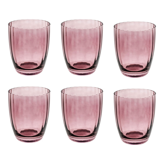 Set 6 bicchieri acqua Rose & Tulipani in pasta di vetro rosa zigrinata