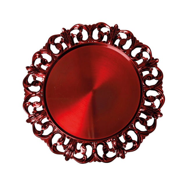 Sottopiatti Giglio Brandani in plastica rossa design barocco 32 cm 4 pezzi