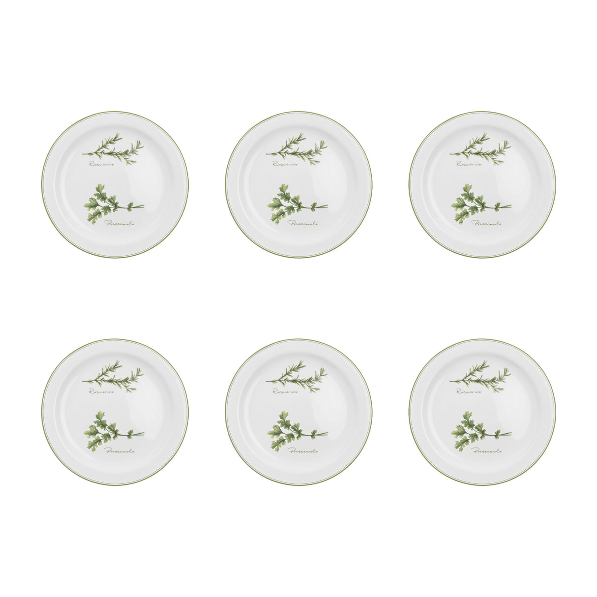 Set 6 piatti frutta Coltivia La Porcellana Bianca decoro erbe 20 cm