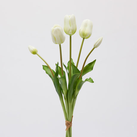 Mazzo tulipani bianchi EDG in tessuto con foglie artificiali 48 cm