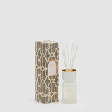 Diffusore a bastoncini EDG Deluxe in vetro con top bianco e interno oro