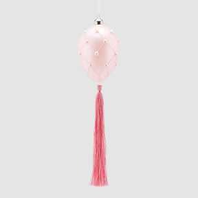 Uovo decorativo EDG in vetro rosa con perle 11x8 cm