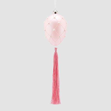 Uovo decorativo EDG in vetro rosa con perle 11x8 cm