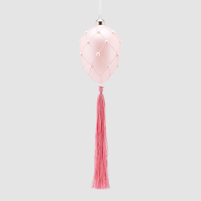 Uovo decorativo EDG in vetro rosa con perle 11x8 cm