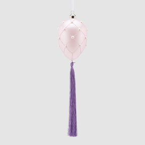 Uovo decorativo EDG in vetro lilla con perle e nappa 11x8 cm