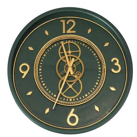 Orologio da parete Brandani in metallo verde con ingranaggi dorati 55 cm