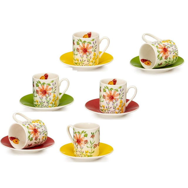 Set 6 tazze caffè Palais Royal in porcellana con decori floreali colorati