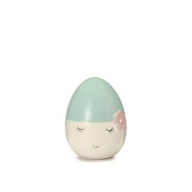 Uovo decorativo Palais Royal in ceramica azzurra con viso 9 cm