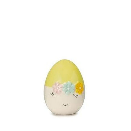 Uovo decorativo Palais Royal in ceramica gialla con decoro floreale 9 cm