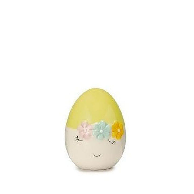 Uovo decorativo Palais Royal in ceramica gialla con decoro floreale 9 cm
