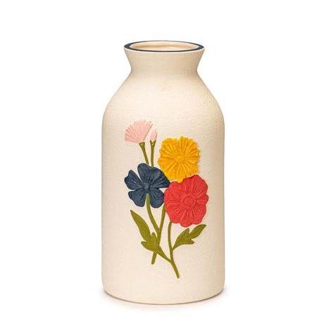 Vaso fiori Palais Royal in ceramica avorio con decori floreali 11x22 cm