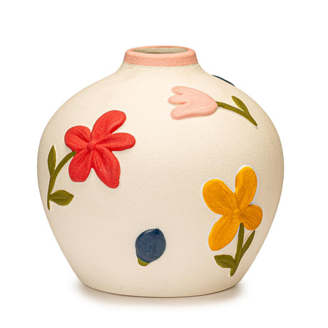 Vaso decorativo Palais Royal in ceramica avorio con decoro floreale 16x14 cm