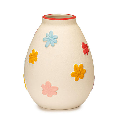Vaso decorativo Palais Royal in ceramica avorio con rilievi floreali 19 cm