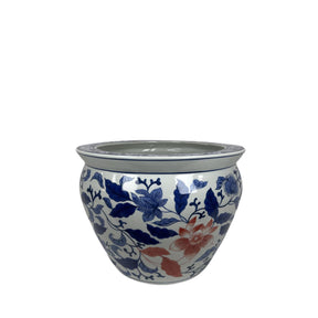 Vaso porta piante Ming Palais Royal in ceramica bianca con decori blu