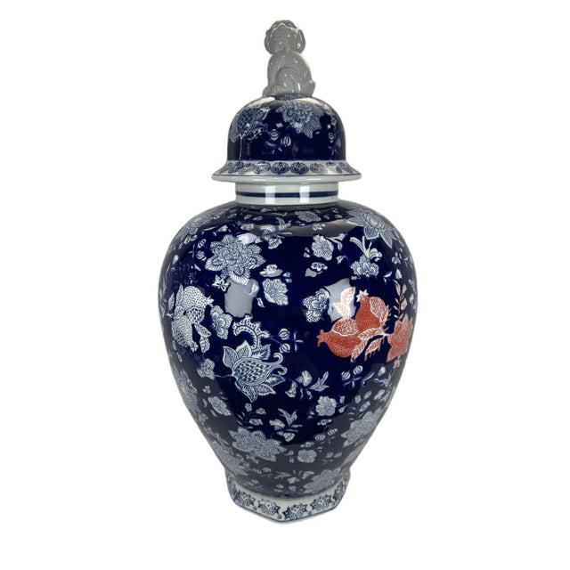 Potiche Giara Ming Palais Royal in ceramica blu con decori bianchi 61 cm